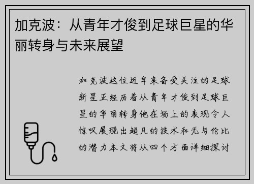 加克波：从青年才俊到足球巨星的华丽转身与未来展望